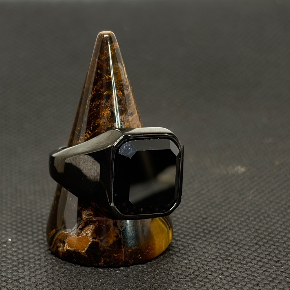 Black Obsidian set in Black Finish Stainless Steel goth and mob boss vibe